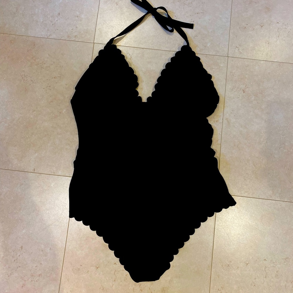 H&M Black Scalloped One Piece Swimsuit